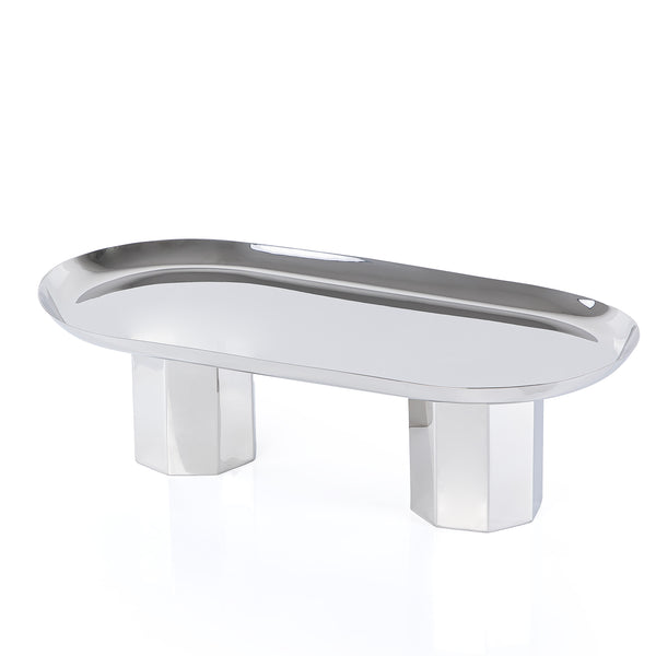 ستاند للتقديم معدن بيضاوي - فضي كبير 