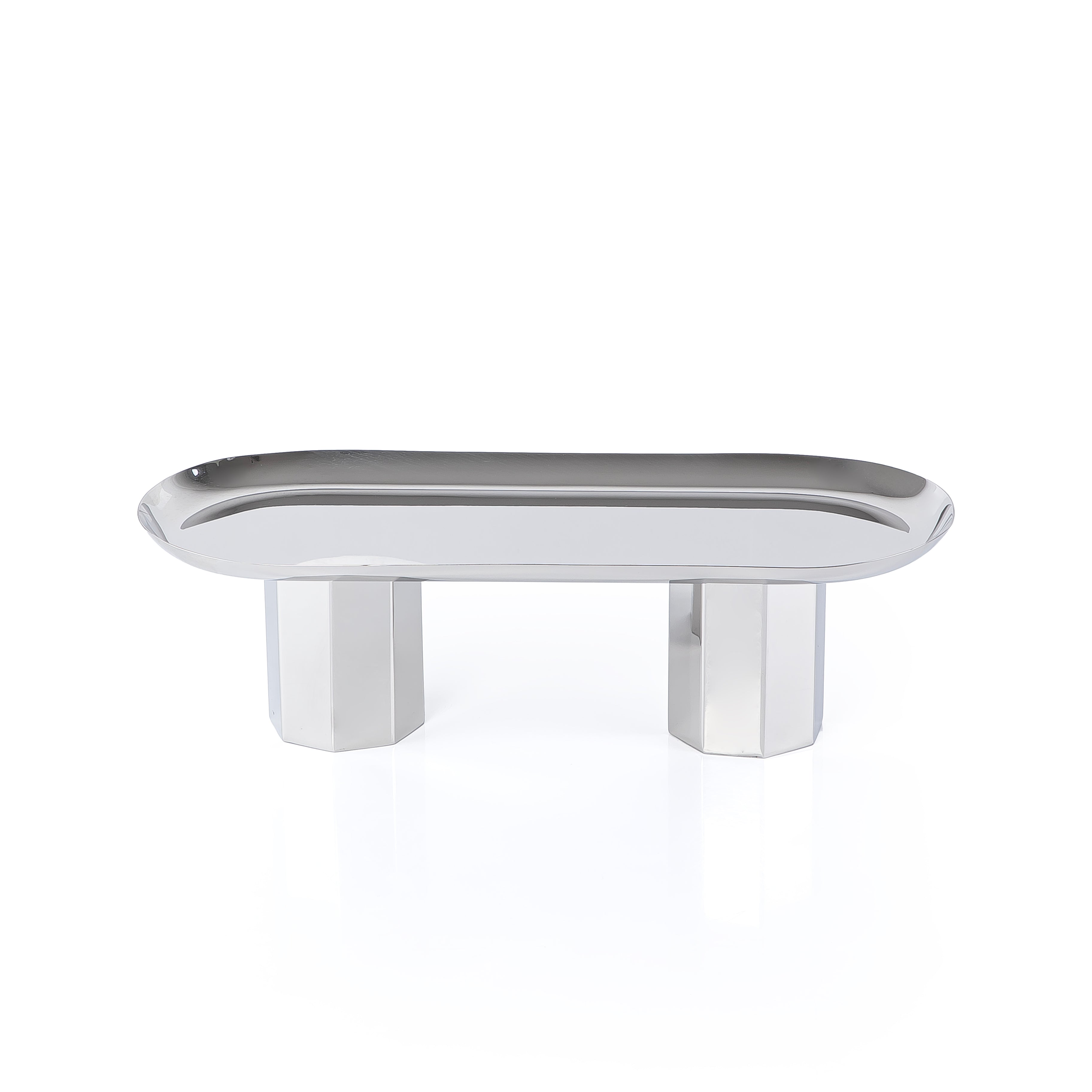 ستاند للتقديم معدن بيضاوي - فضي صغير 