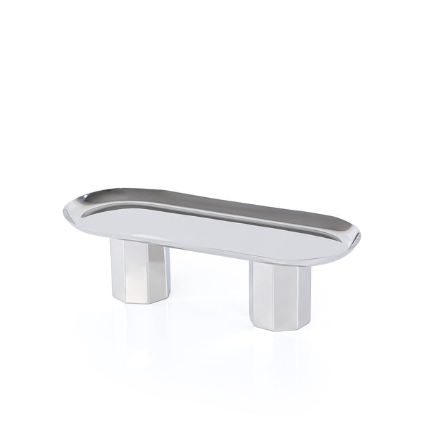 ستاند للتقديم معدن بيضاوي - فضي صغير 