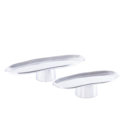 طقم 2 ستاندات تقديم بيضاوية من المعدن مع بوكس - فضي