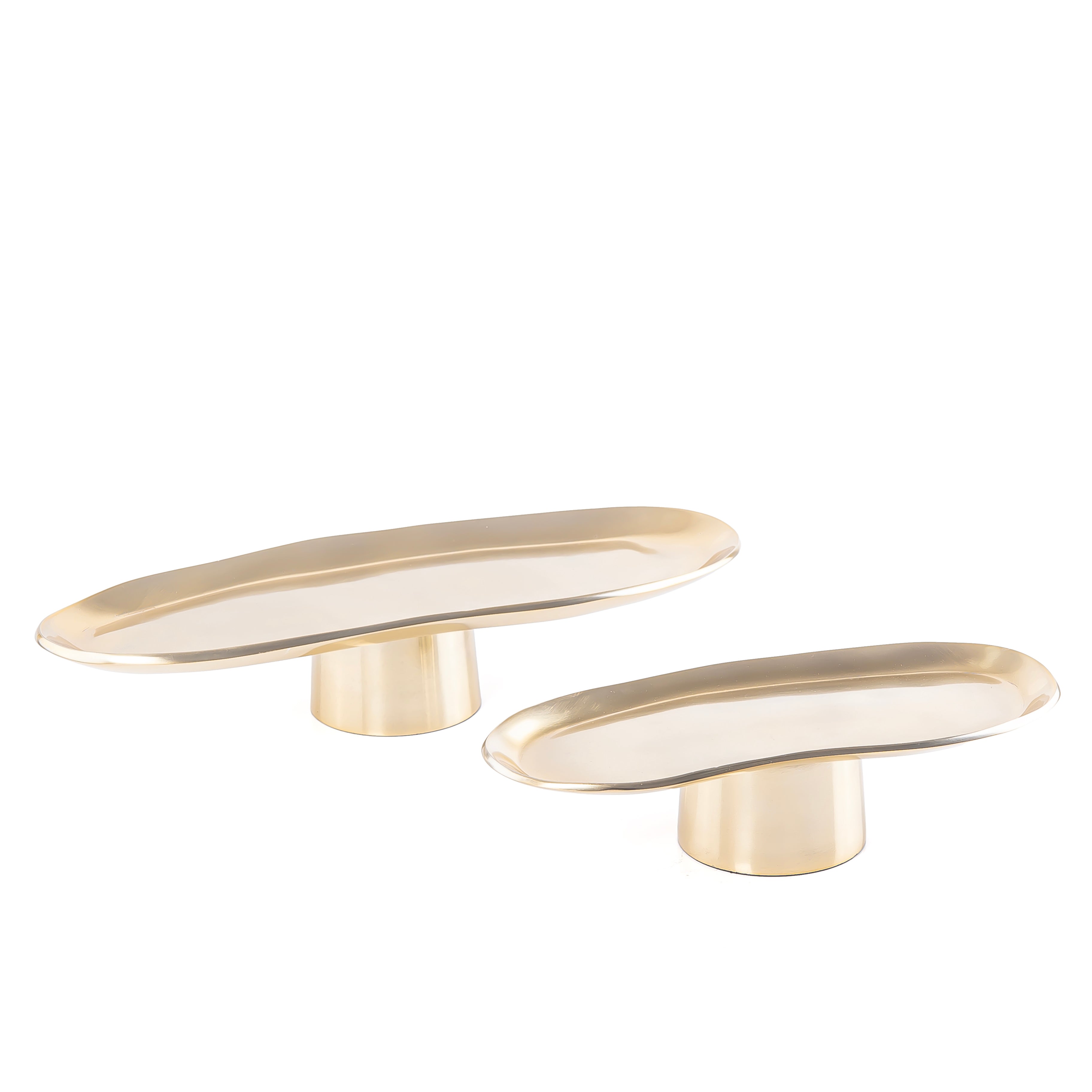 طقم 2 ستاندات تقديم بيضاوية من المعدن مع بوكس - ذهبي