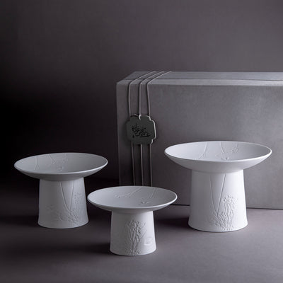 Set Of 3 Mat White Ceramic Stand With Gift Box