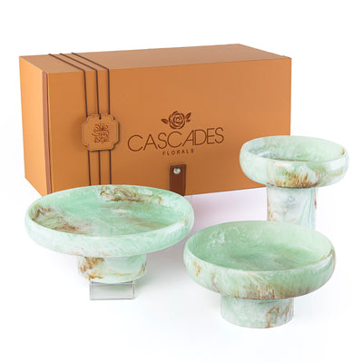 Set of 3 Resin Circular Stand with gift box - Green