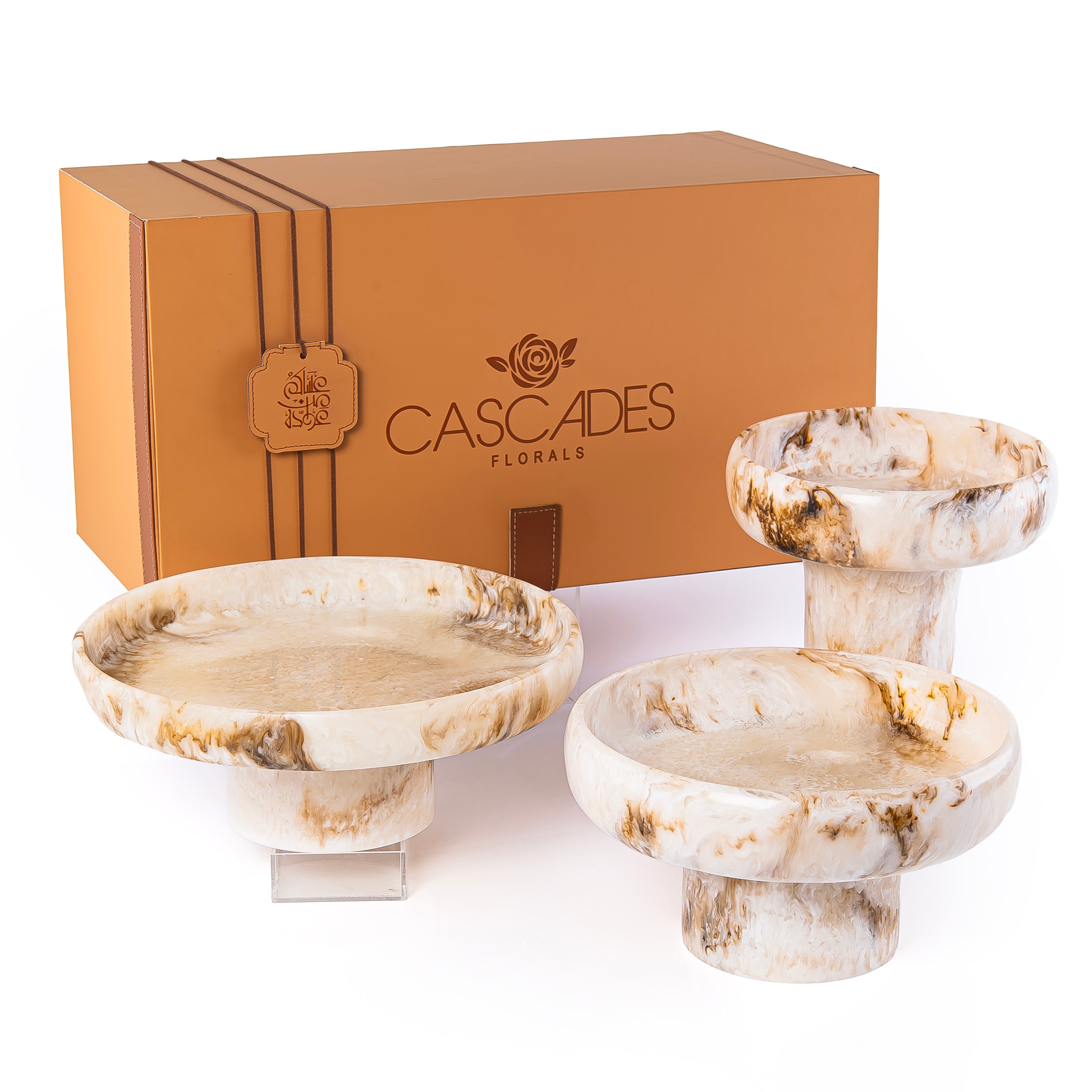 Set of 3 Resin Circular Stand with gift box - Beige