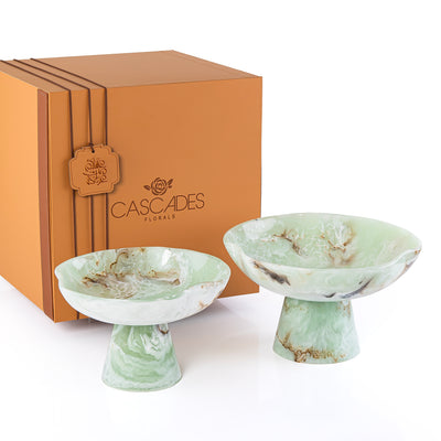 Set of 2 Resin Circular Stand with gift box - Green
