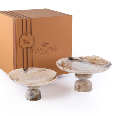 Set of 2 Resin Cake Stand with gift box - Beige