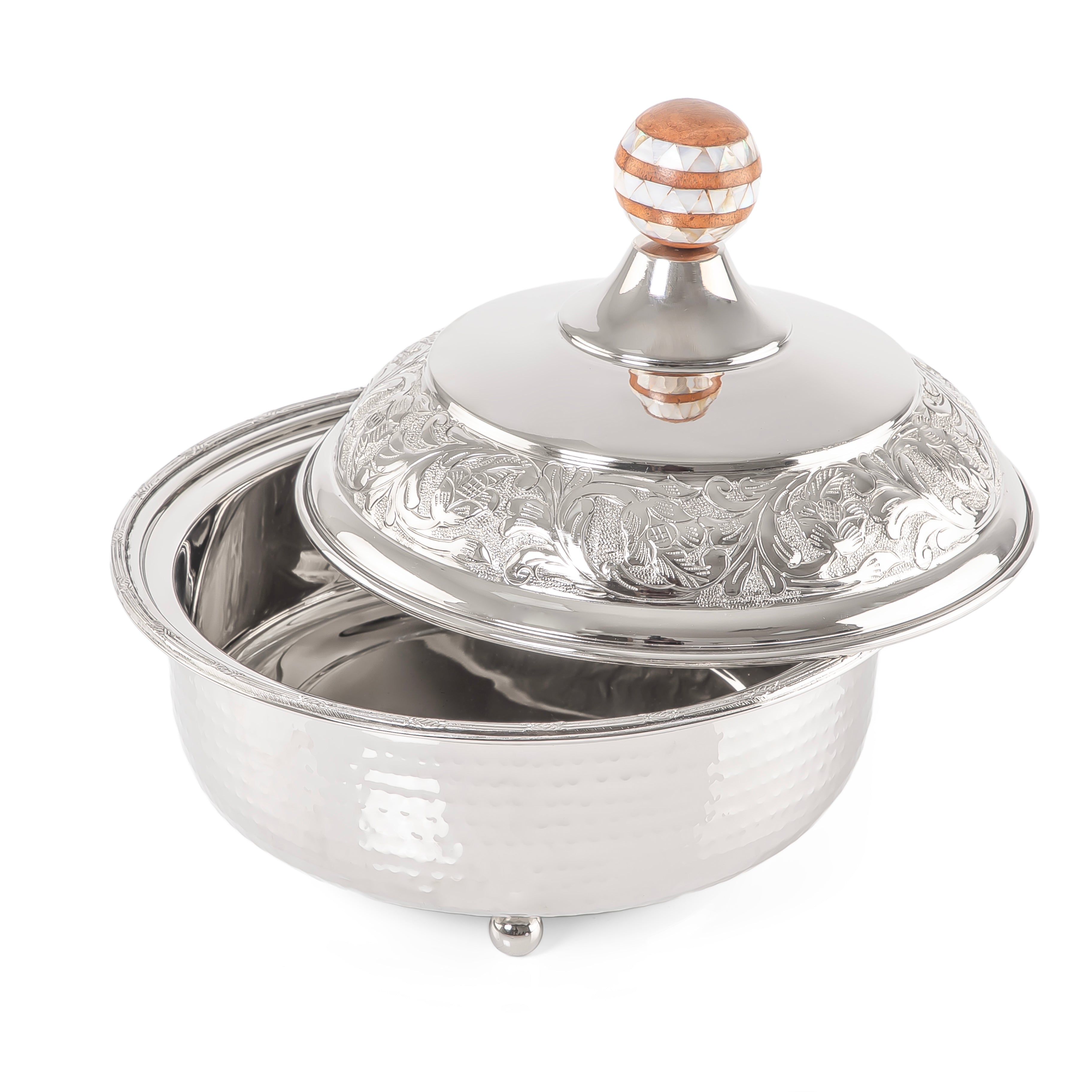 3L Round nickel serving bowl with lid