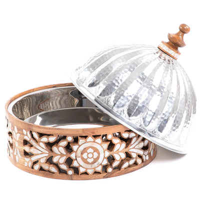 Metal heat keeper with wooden base - CASCADES