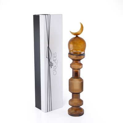 قطعة ديكور زجاجية حجم وسط علي شكل مأذنة مع بوكس هدايا - بني