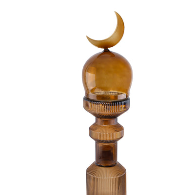 قطعة ديكور زجاجية حجم وسط علي شكل مأذنة مع بوكس هدايا - بني