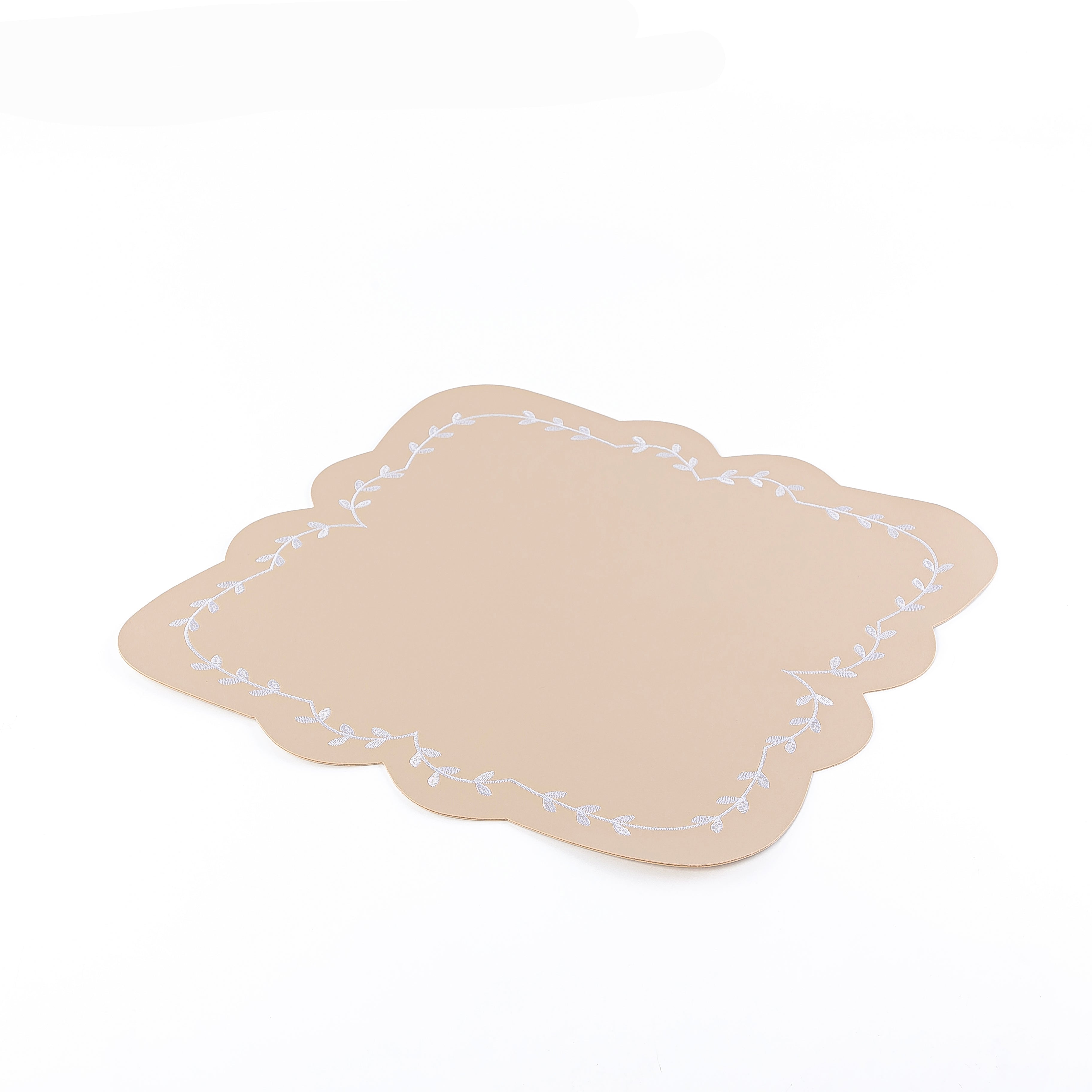 Set of 6 Square Faux Leather Dining Placemat - Beige