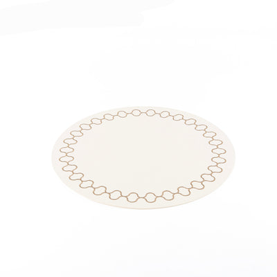 مفرش طاولة دائري من الجلد الصناعي- أبيض