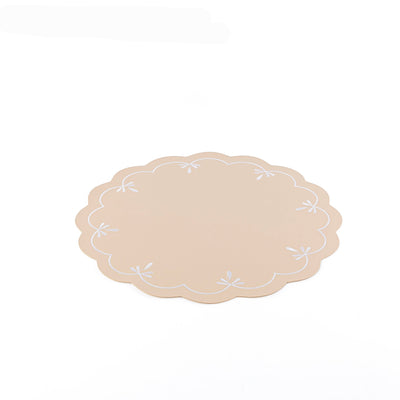 Set of 6 Circular Faux Leather Dining Placemat - Beige