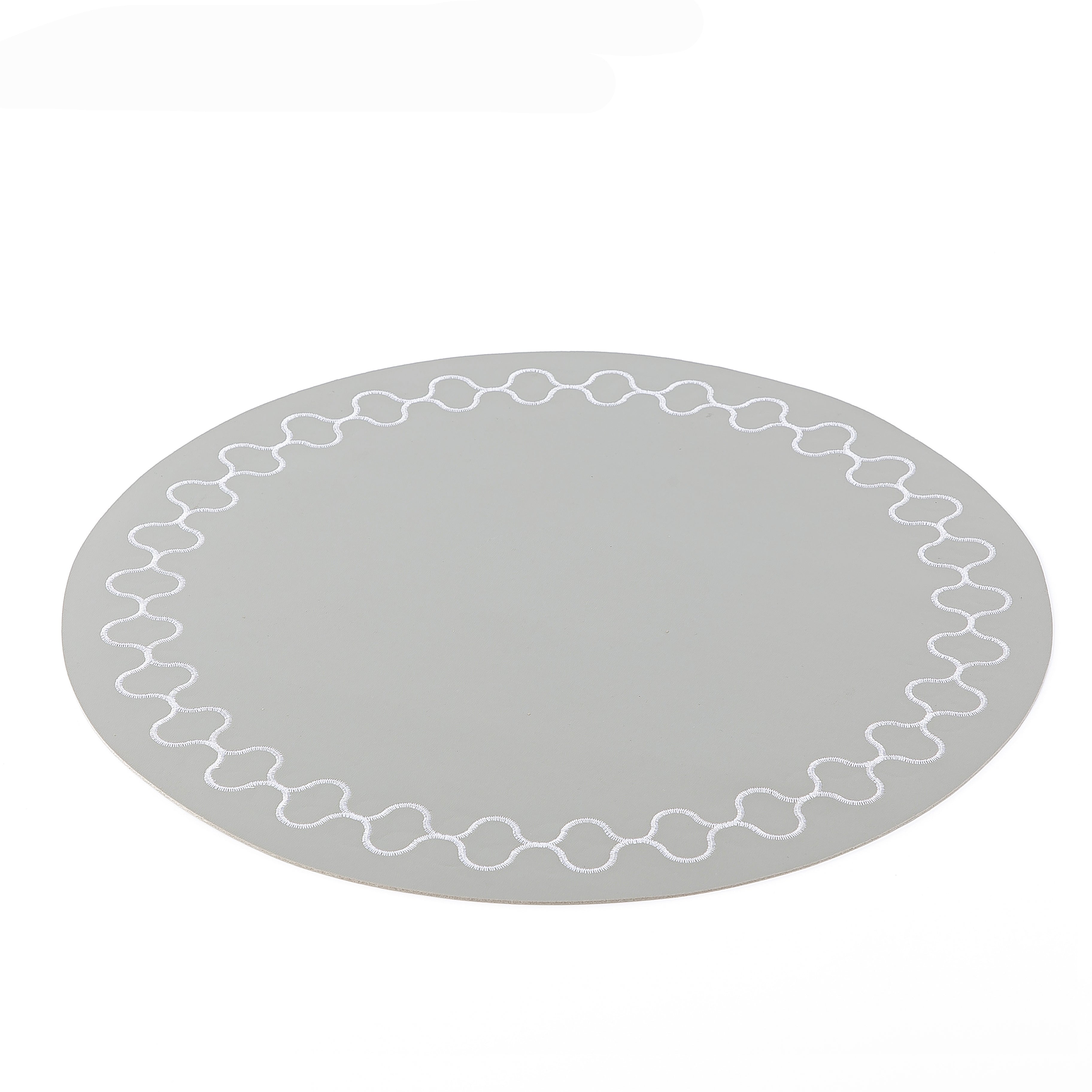 Set of 6 Circular Faux Leather Dining Placemat - Grey