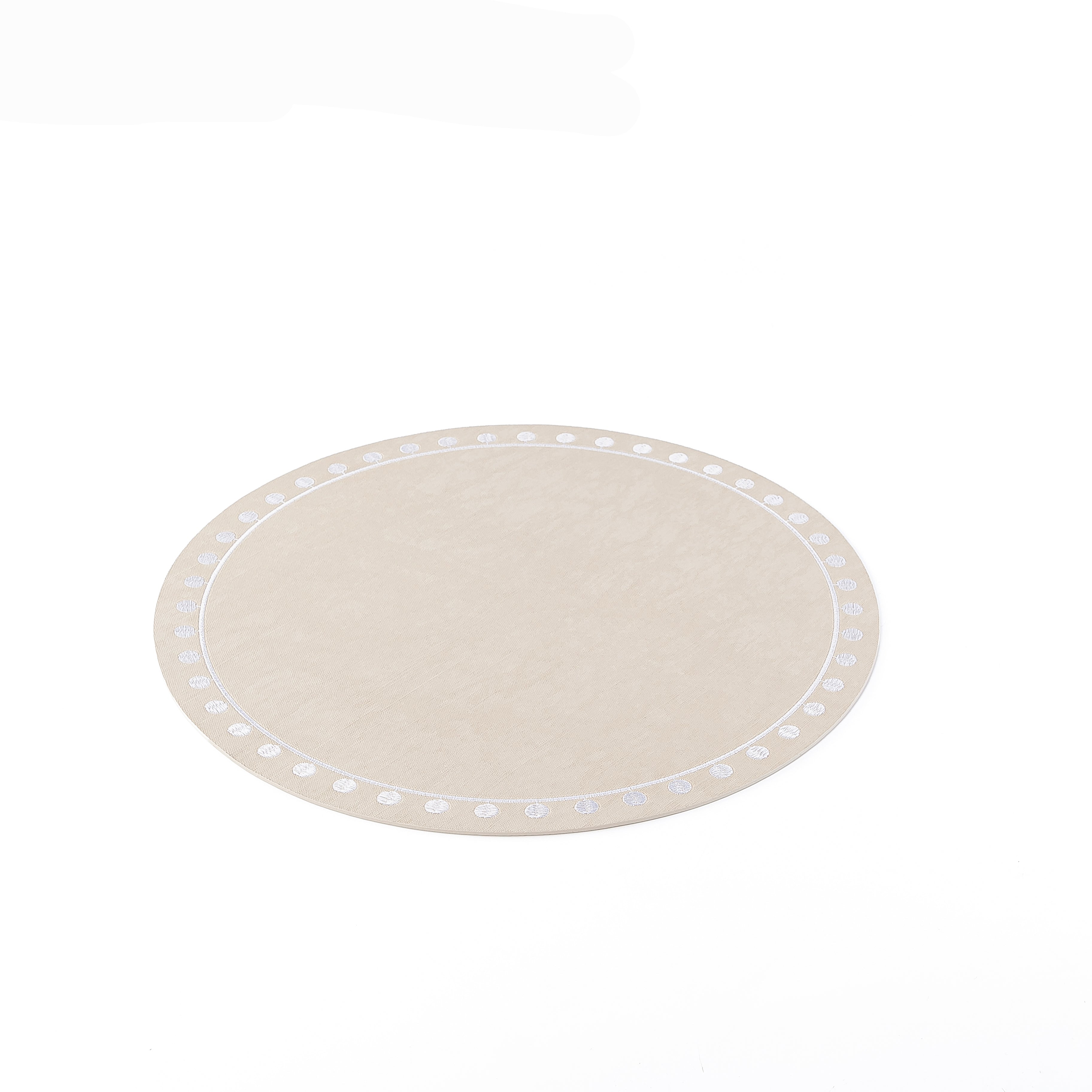 Set of 6 Circular Faux Leather Dining Placemat - Beige