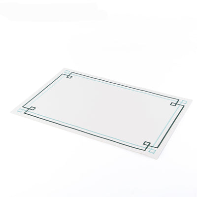 Set of 6 Rectangle Faux Leather Dining Placemat - White with green