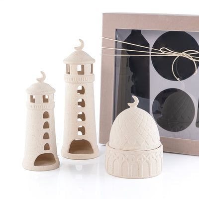 Set of 3 Pcs Pottery Round & Minarets Décor Set in Pink Velvet Gift Box