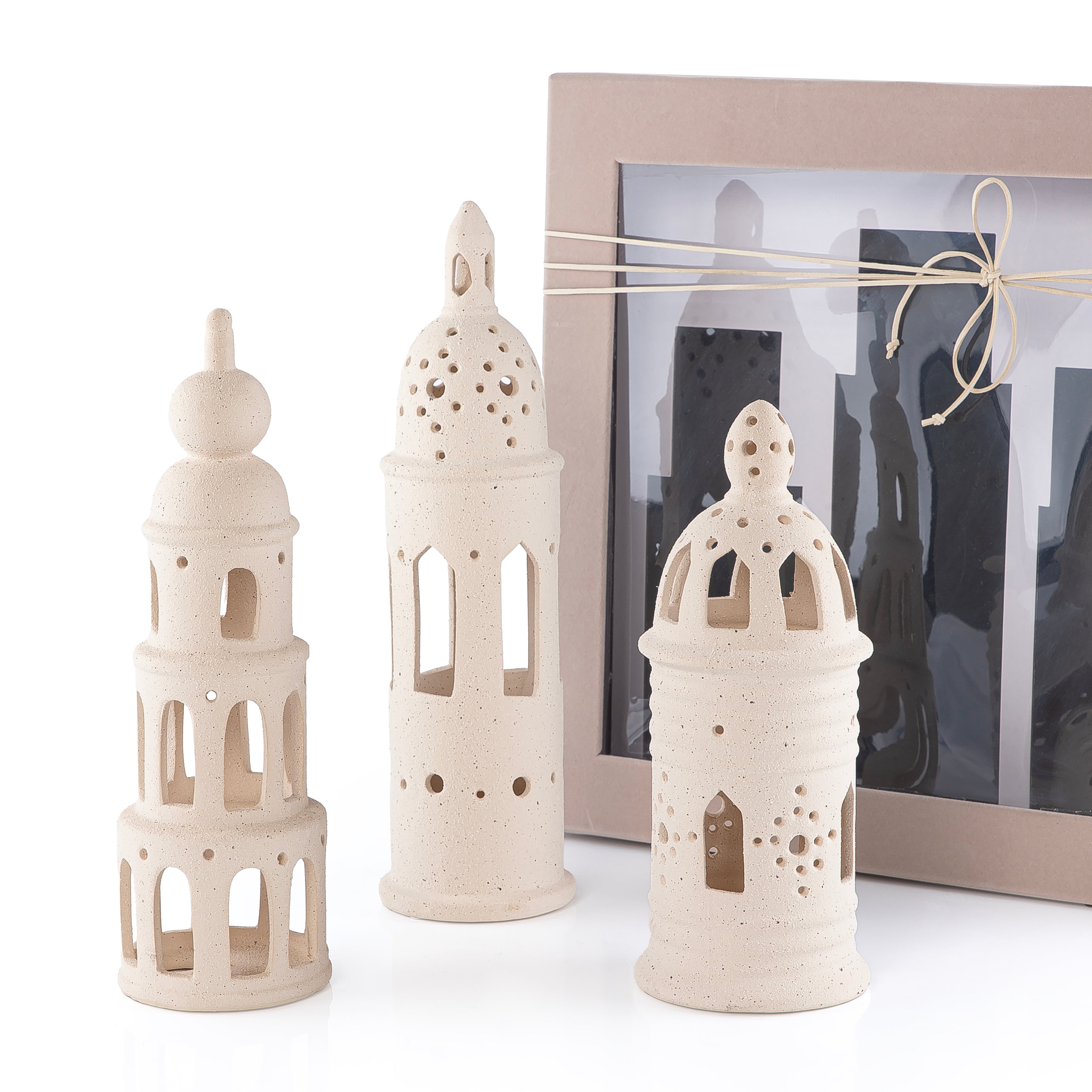 Set of 3 Pcs Pottery Minarets Décor in Pink Velvet-Wrapped Gift Box