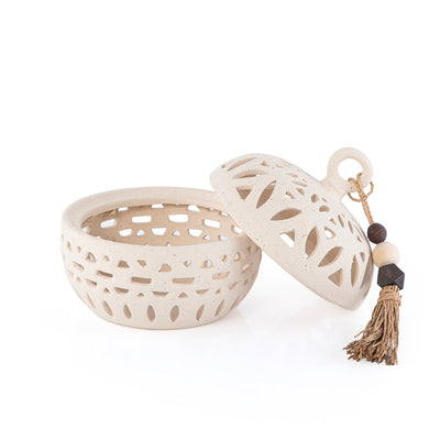 Gergaan decoration pottery round bowl with lid - small