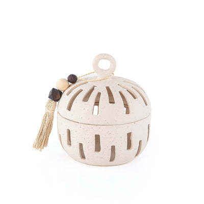 Gergaan decoration pottery round bowl with lid - small