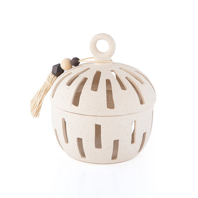 Gergaan decoration pottery round bowl with lid -  large