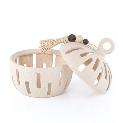 Gergaan decoration pottery round bowl with lid -  large