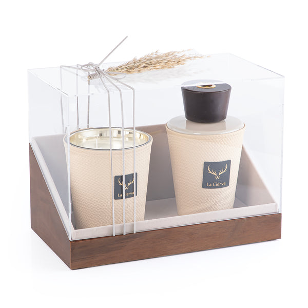 طقم مكون من شمعة و ديفيوزر Cashmere Vanilla - لون كريمي من لاسيرفا مع بوكس اكريليك