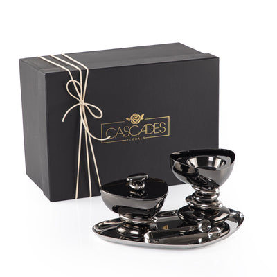 Metal set of 4 mabkhar with tray, bokhor box & tong with gift set