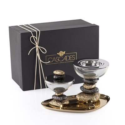 Metal set of 4 mabkhar with tray, bokhor box & tong with gift set