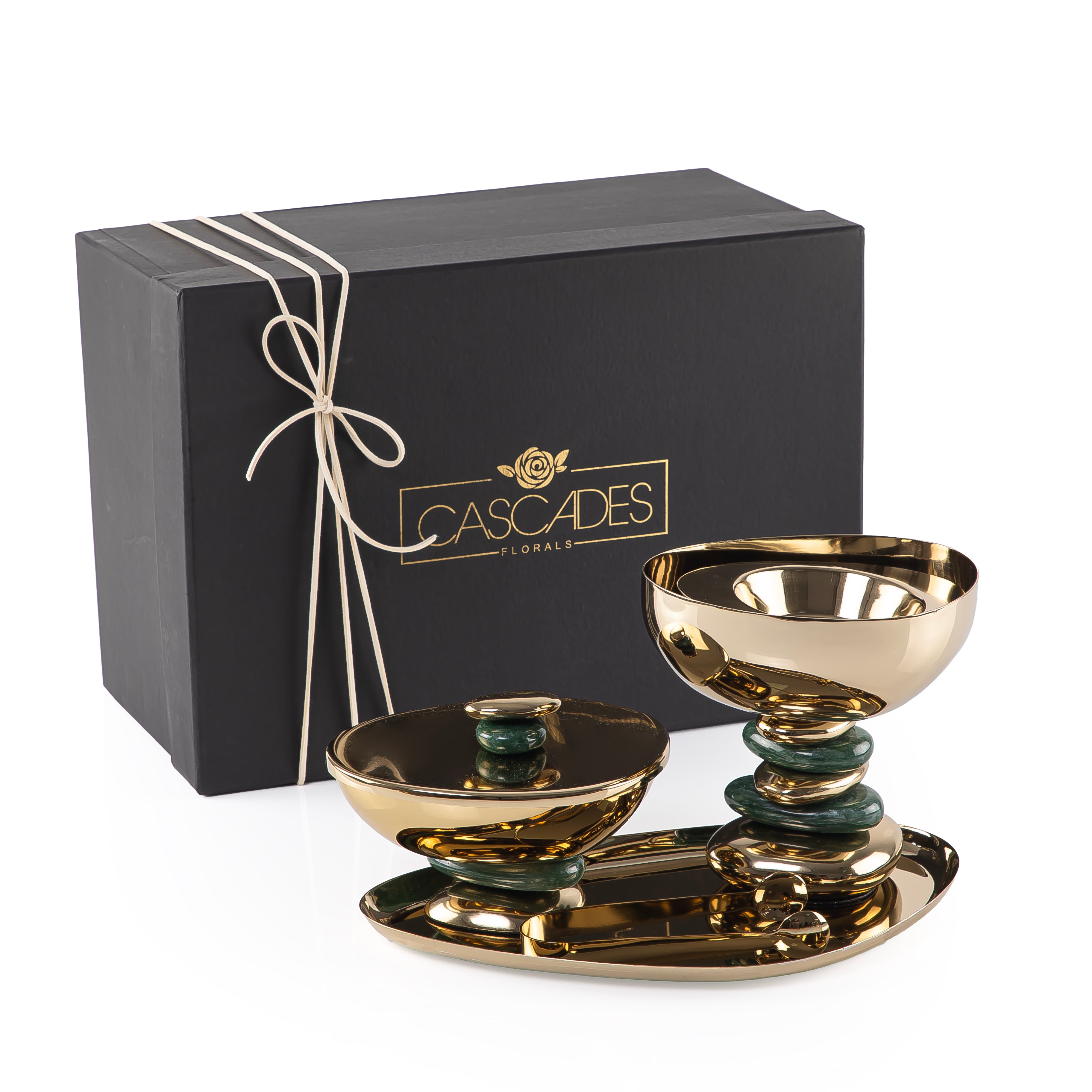 Metal set of 4 mabkhar with tray, bokhor box & tong with gift set