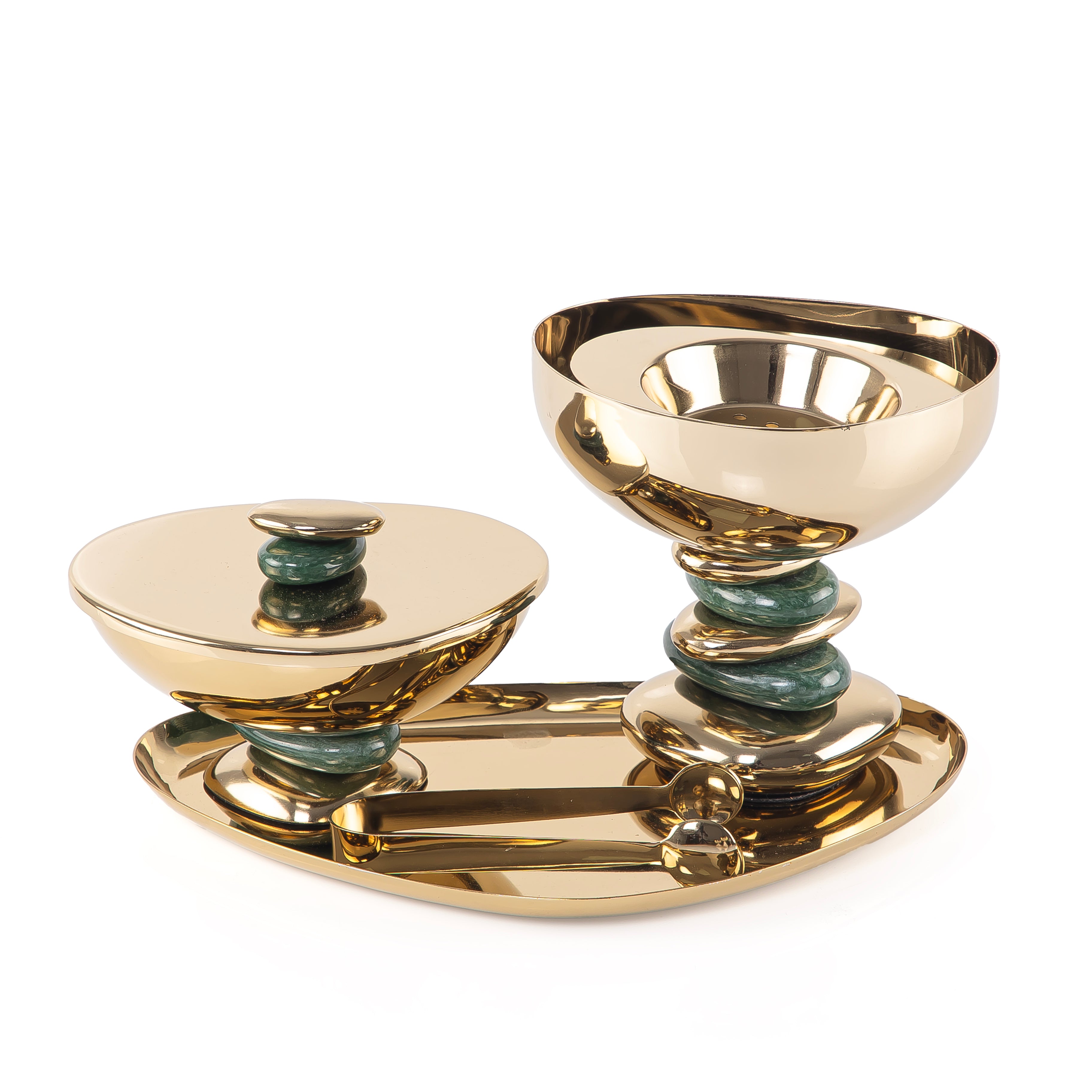 Metal set of 4 mabkhar with tray, bokhor box & tong with gift set