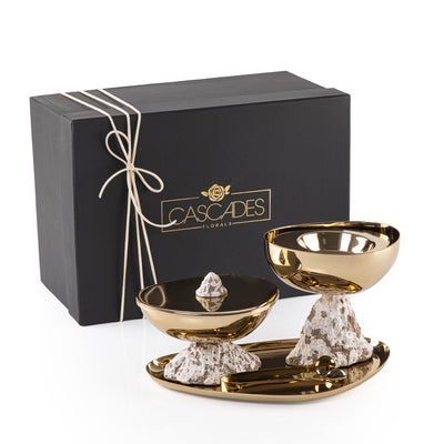 Metal set of 4 mabkhar with tray, bokhor box & tong with gift set