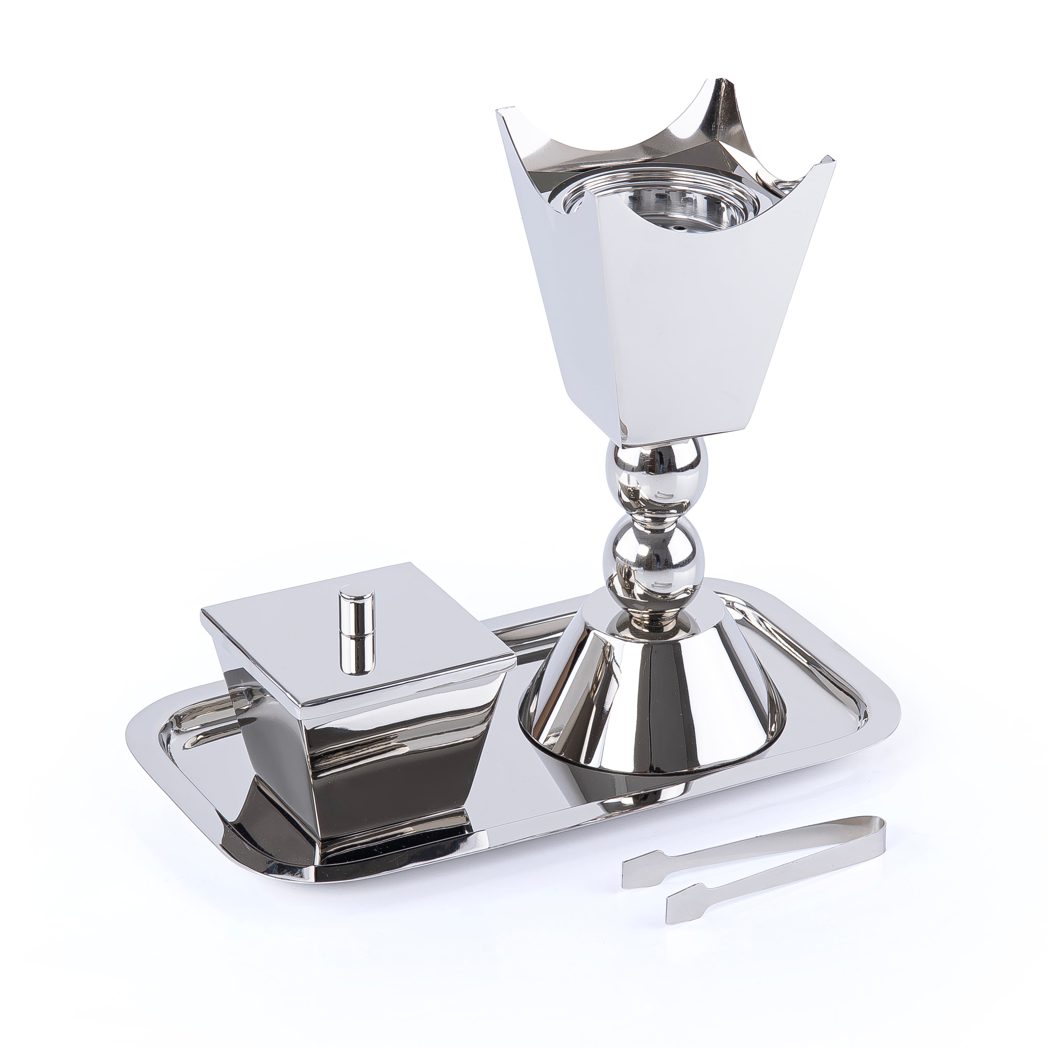 طقم مبخر معدني فاخر مكوّن من 4 قطع – فضي