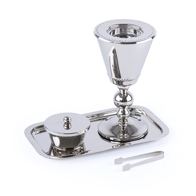 طقم مبخر معدني فاخر مكوّن من 4 قطع – فضي