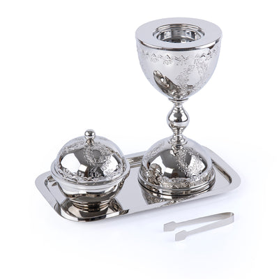 طقم مبخر معدني فاخر مكوّن من 4 قطع – فضي