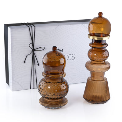 طقم مبخر زجاجي 2 قطعة كبير – بني