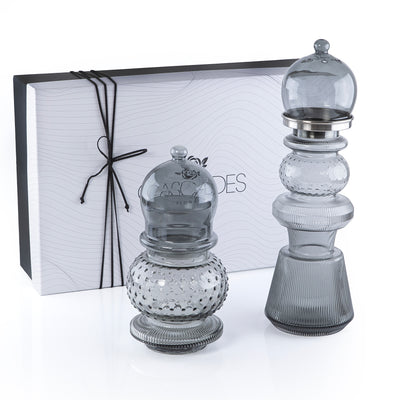 طقم مبخر زجاجي 2 قطعة كبير – رمادي