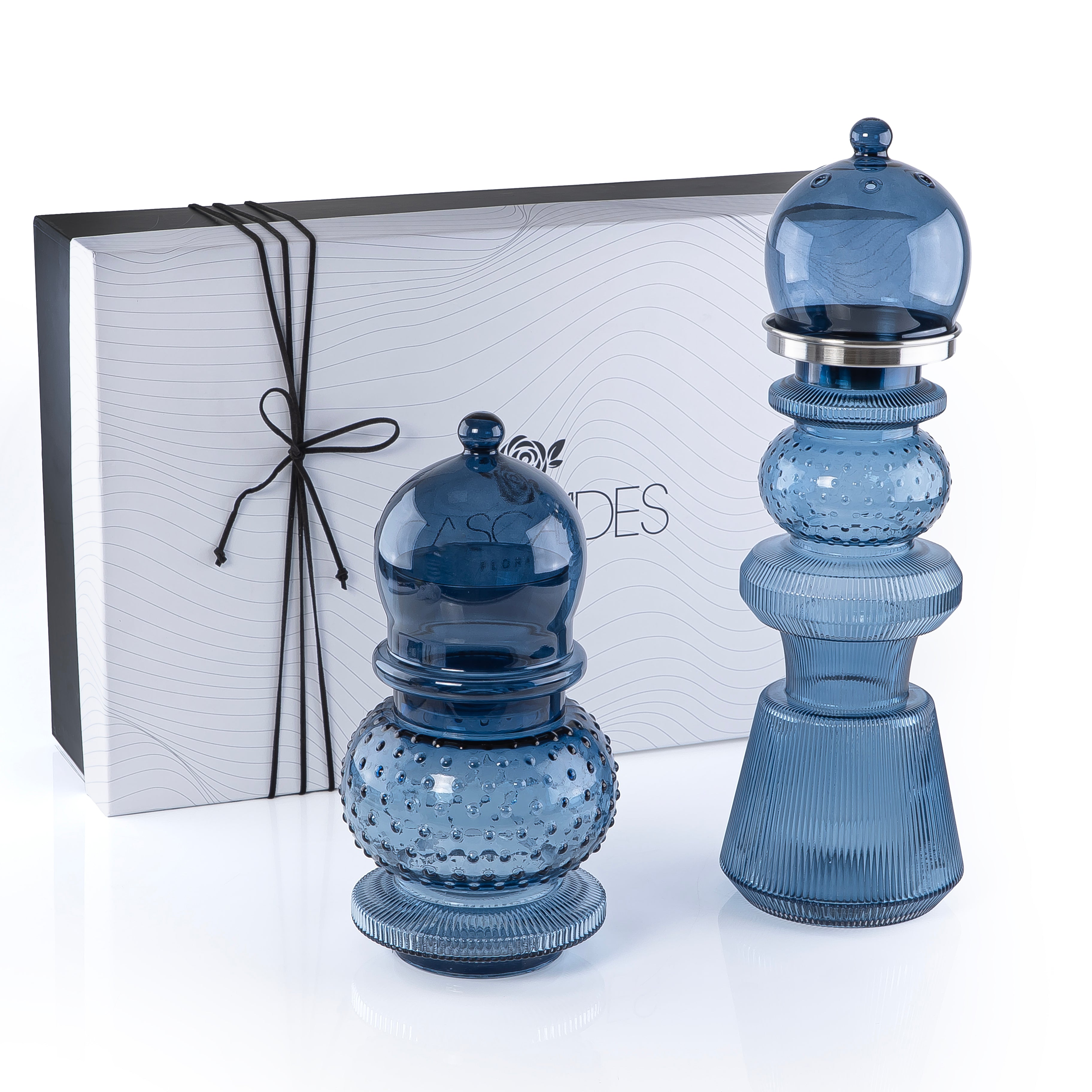 2 Pcs Large Mabkhar Set Glass Holder with Metal Burner & Dome – Blue