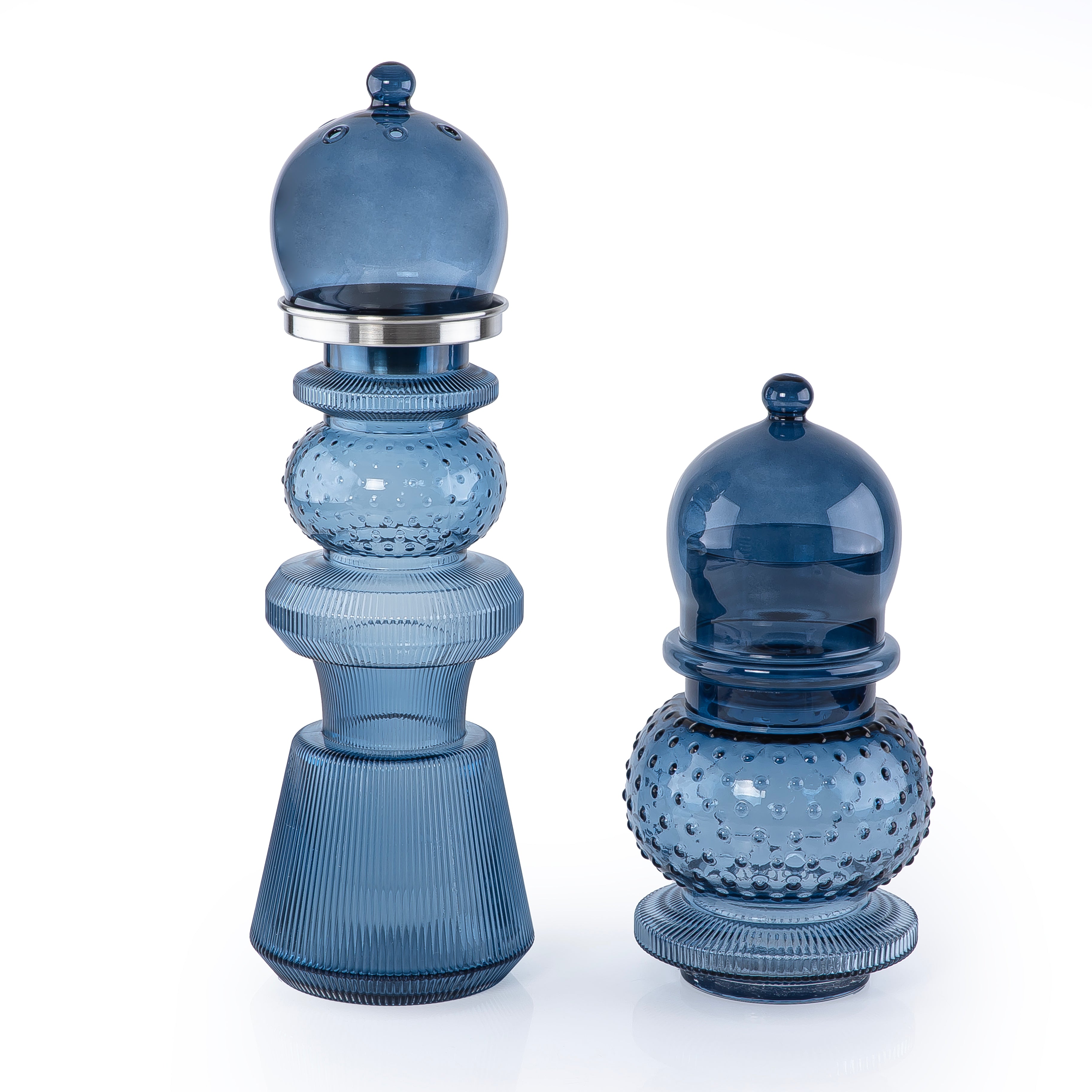 2 Pcs Large Mabkhar Set Glass Holder with Metal Burner & Dome – Blue