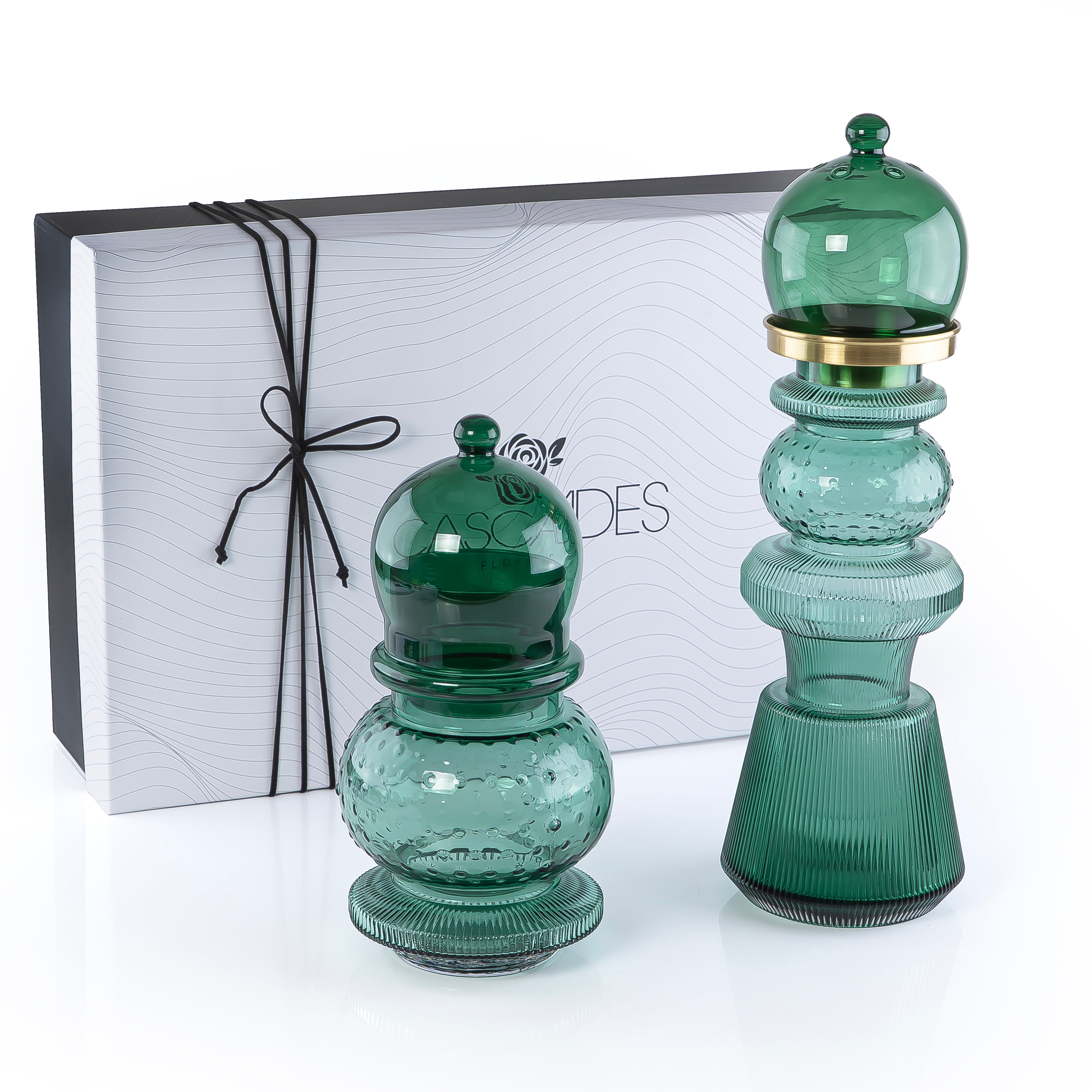 طقم مبخر زجاجي 2 قطعة كبير – أخضر