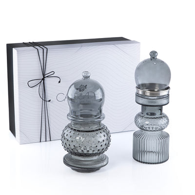 طقم مبخر زجاجي 2 قطعة صغير – رمادي