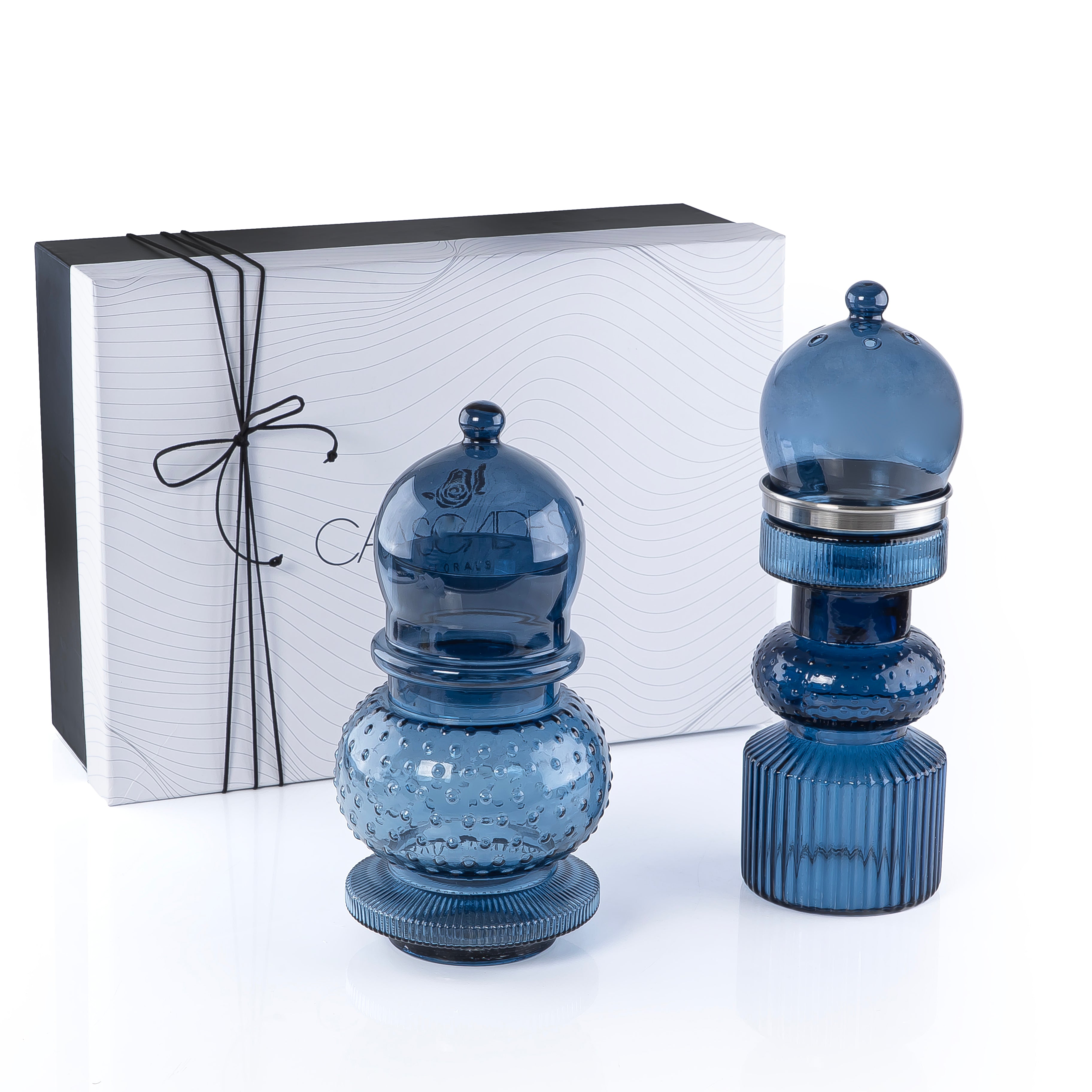 2 Pcs Small Mabkhar Set Glass Holder with Metal Burner & Dome – Blue