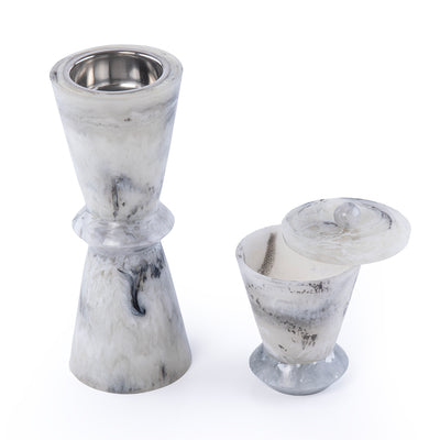 طقم مبخر أنيق من الراتنج مكون من 2 قطعة - أبيض و أسود