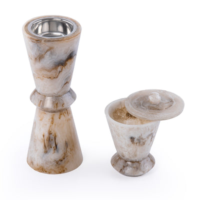 طقم مبخر أنيق من الراتنج مكون من 2 قطعة - بيج 