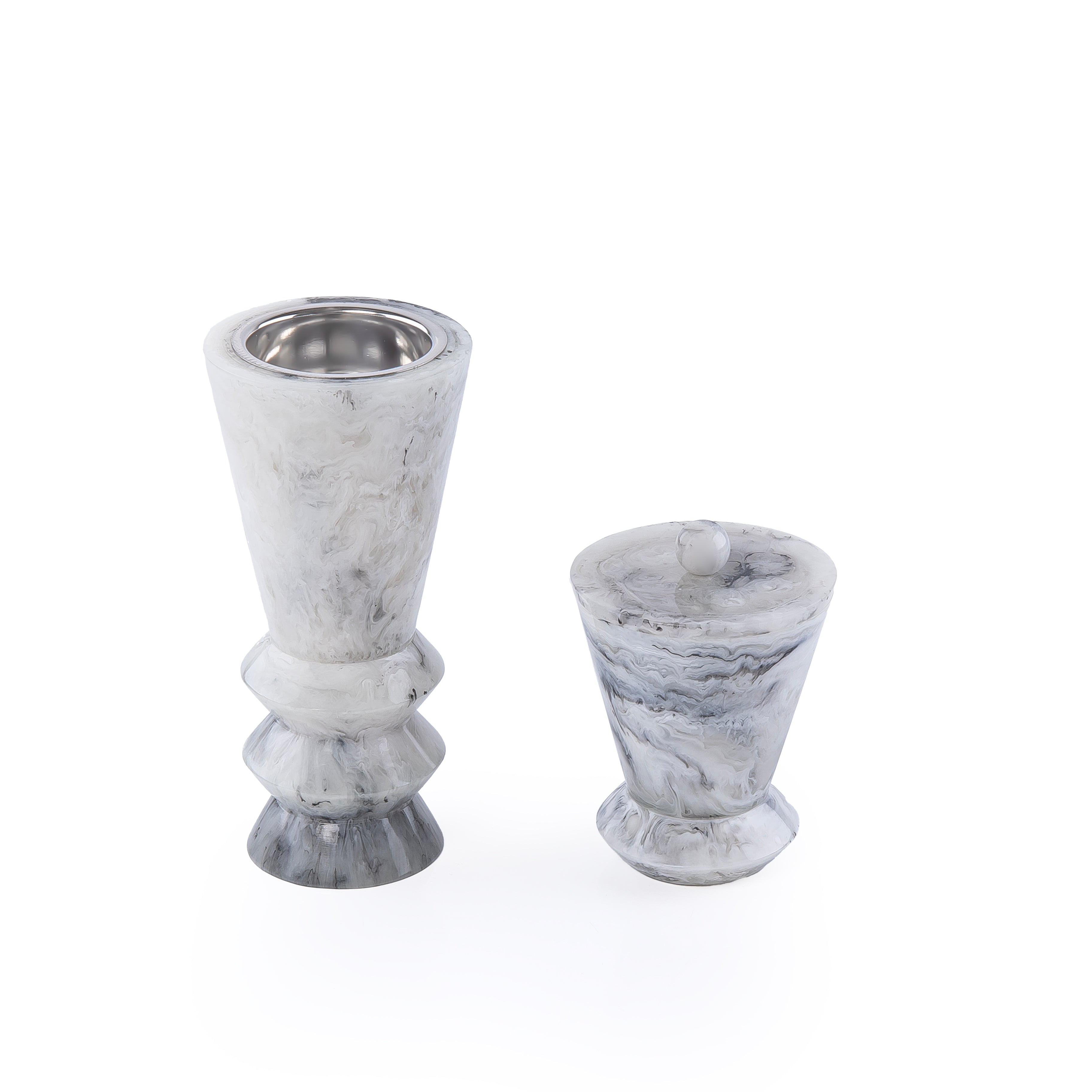 طقم مبخر أنيق من الراتنج مكون من 2 قطعة - أبيض و أسود