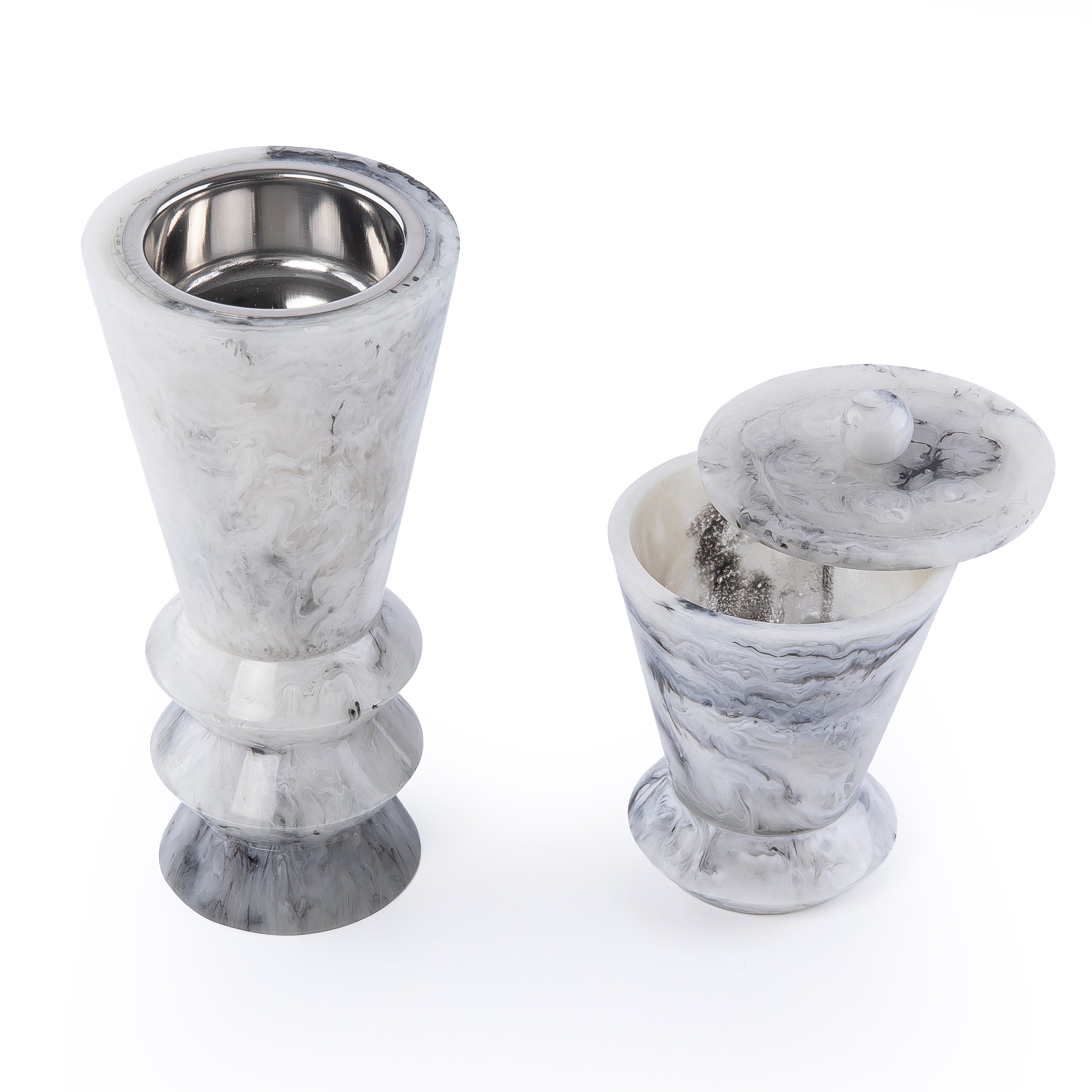 طقم مبخر أنيق من الراتنج مكون من 2 قطعة - أبيض و أسود