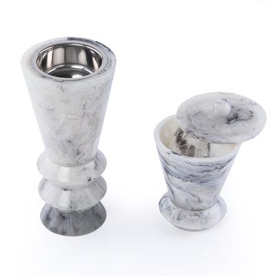 طقم مبخر أنيق من الراتنج مكون من 2 قطعة - أبيض و أسود