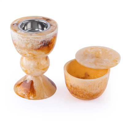طقم مبخر أنيق من الراتنج مكون من 2 قطعة - عنبر