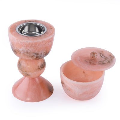 طقم مبخر أنيق من الراتنج مكون من 2 قطعة - وردي