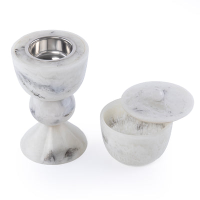 طقم مبخر أنيق من الراتنج مكون من 2 قطعة - أبيض و أسود